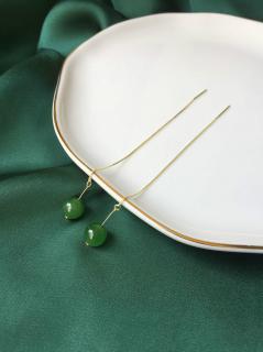 和田玉碧玉项链菠菜绿老坑8mm进口包金手链镶嵌玉石耳线配套饰品 耳线